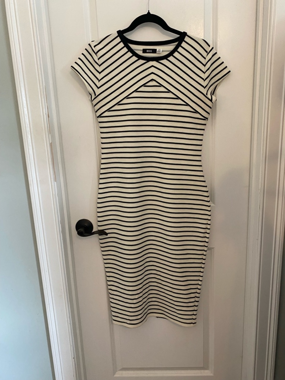 BDG Black & White Striped Short-Sleeve Midi Dress